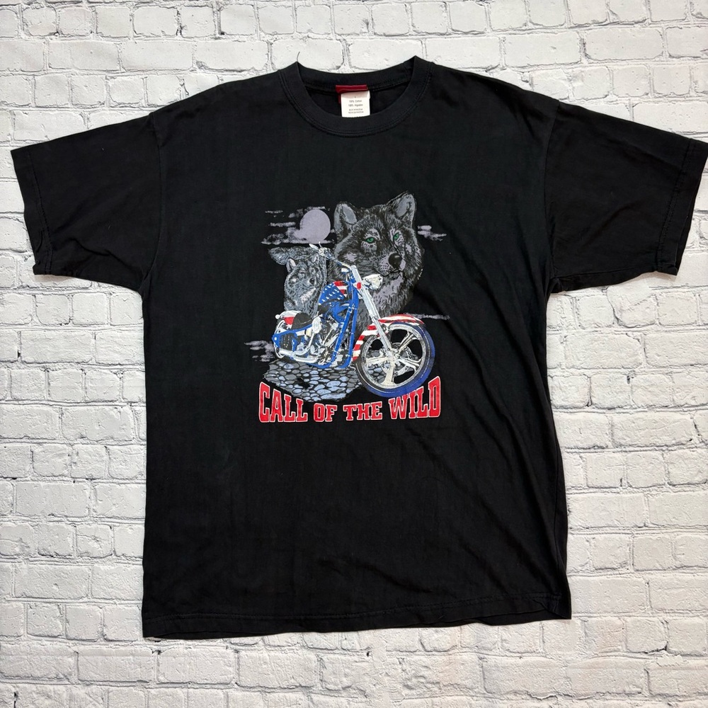 Vintage 7 Apparel Call Of The Wild Wolf Biker Shirt Men’s XL Motorcycle USA
